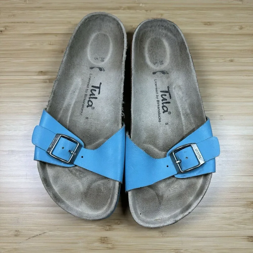 Tula Madrid By Birkenstock Sandals Size 36 Women Turquoise Leather Buckle Slide